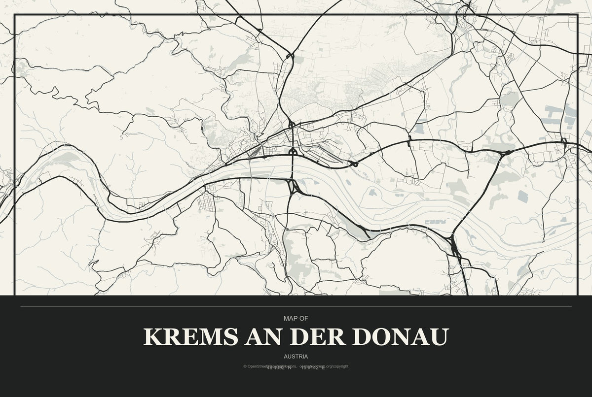Krems an der Donau, Austria City Map Aluminum Sign in Museum Plaque style