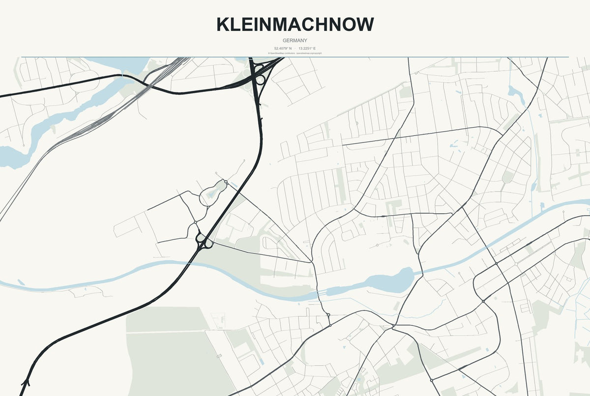Kleinmachnow, Germany City Map Aluminum Sign in Headline Atlas style