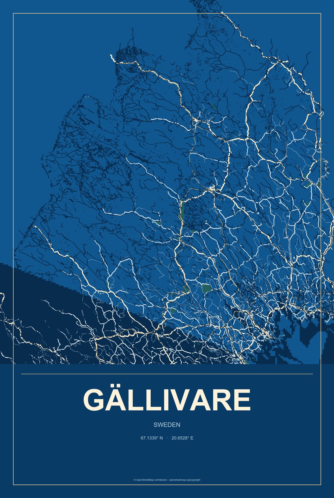 Gällivare, Sweden City Map Aluminum Sign in Harbor Cobalt style