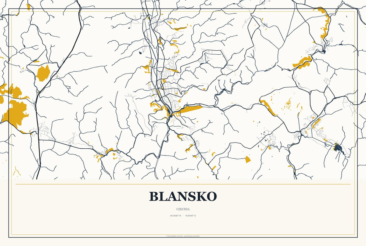 Blansko, Czechia City Map Aluminum Sign in Citrine Modern style