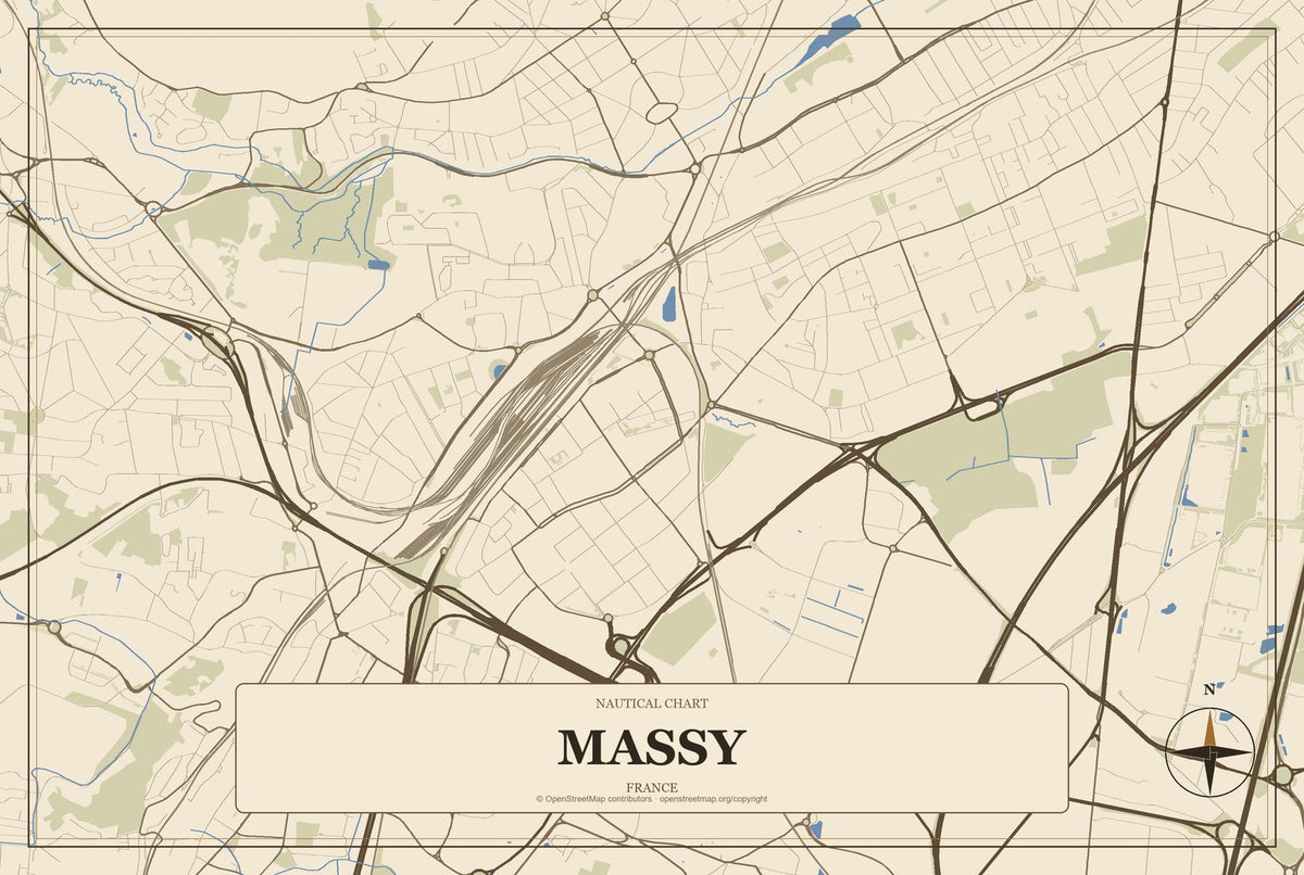 Massy, France City Map Aluminum Sign in Heritage Nautical style