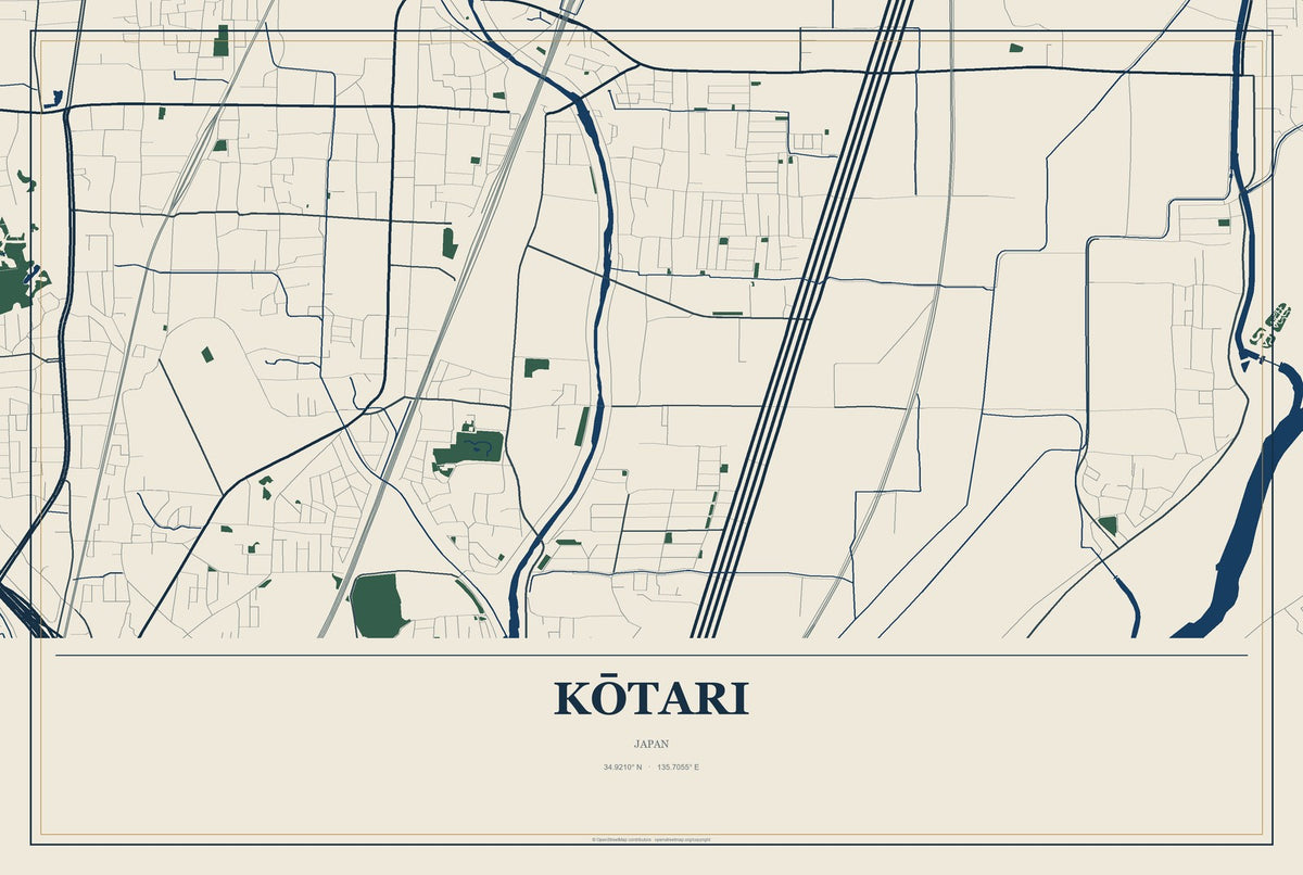 Kōtari, Japan City Map Aluminum Sign in Coastal Cutout style