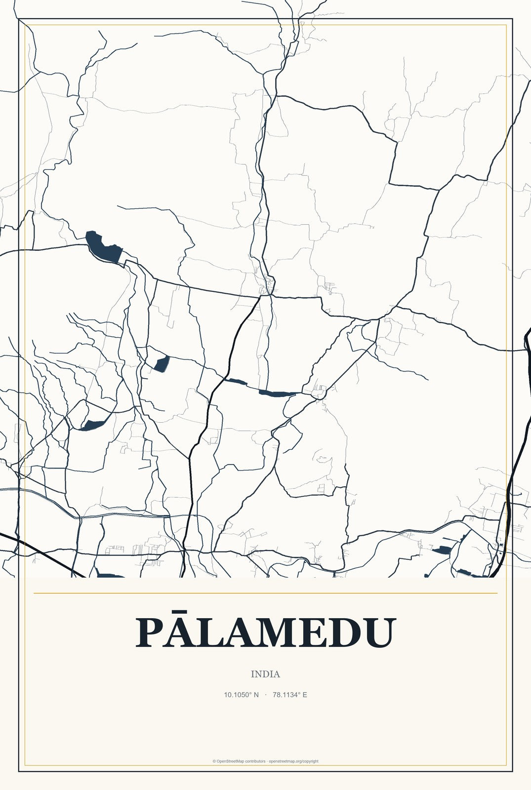 Pālamedu, India City Map Aluminum Sign in Citrine Modern style