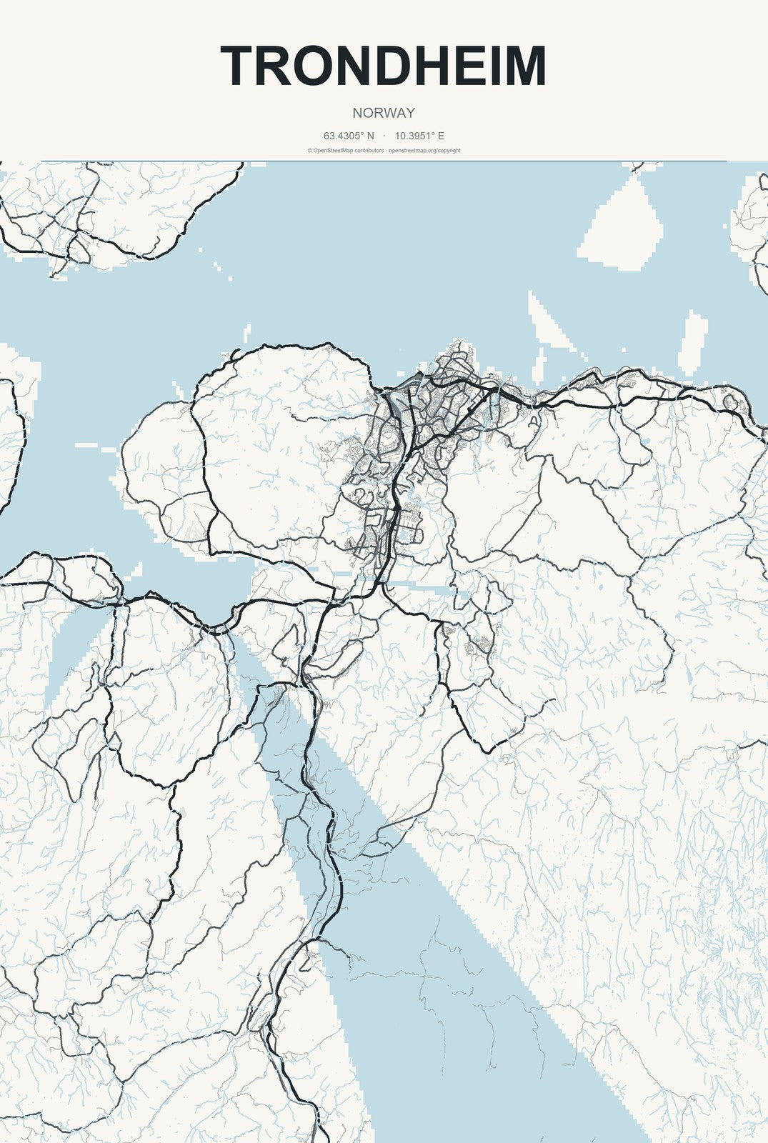 Trondheim, Norway City Map Aluminum Sign in Headline Atlas style