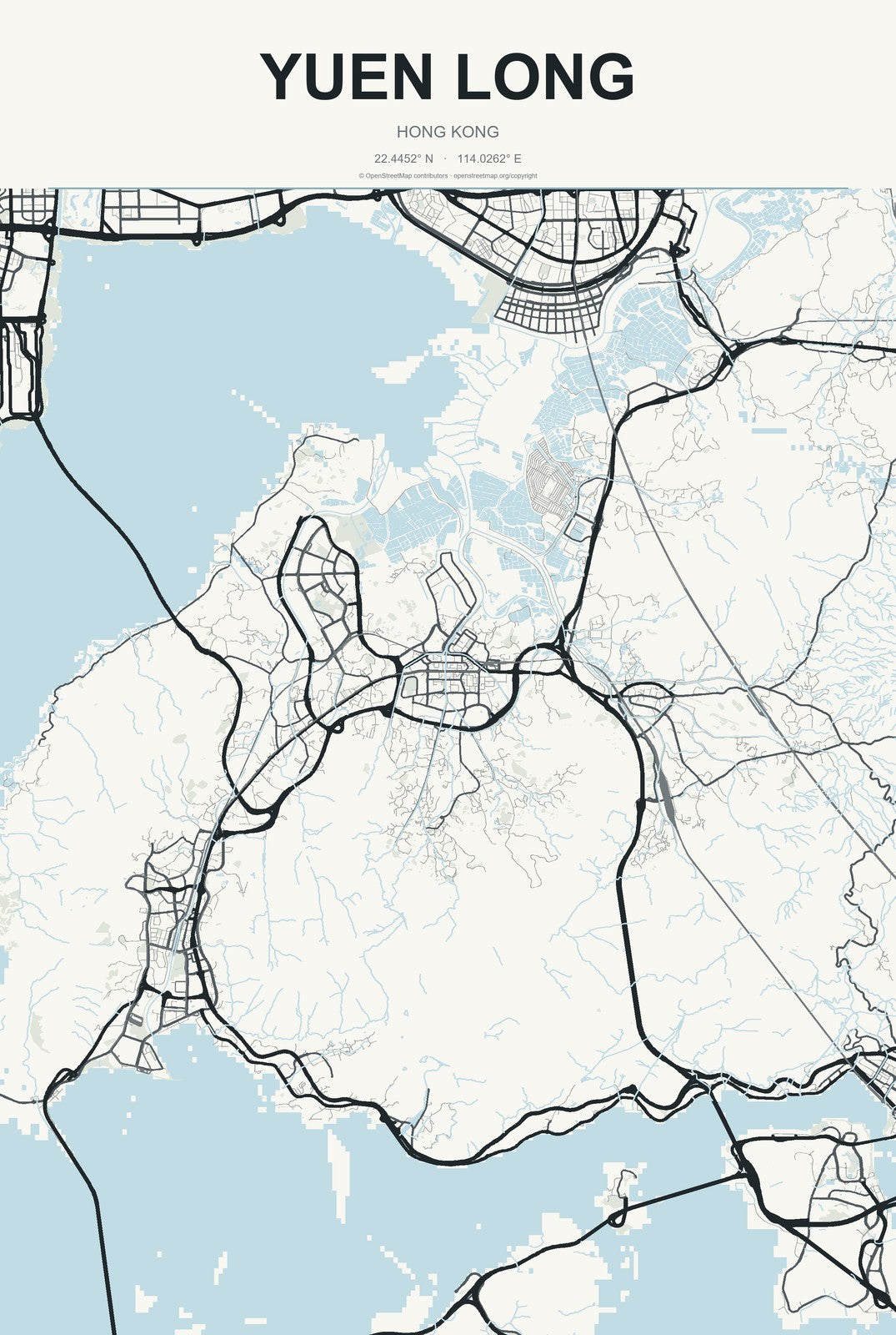Yuen Long, Hong Kong City Map Aluminum Sign in Headline Atlas style