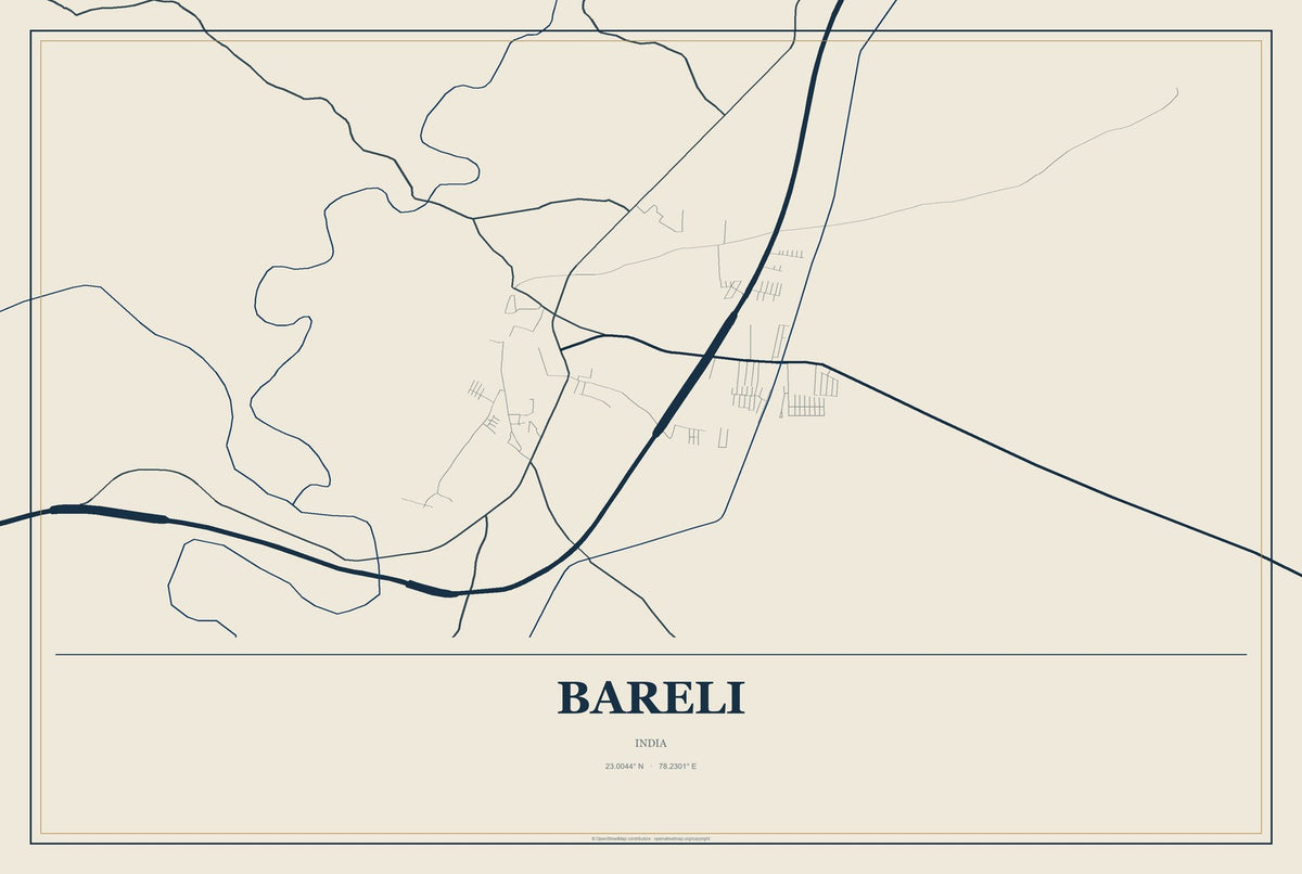 Bareli, India City Map Aluminum Sign in Coastal Cutout style