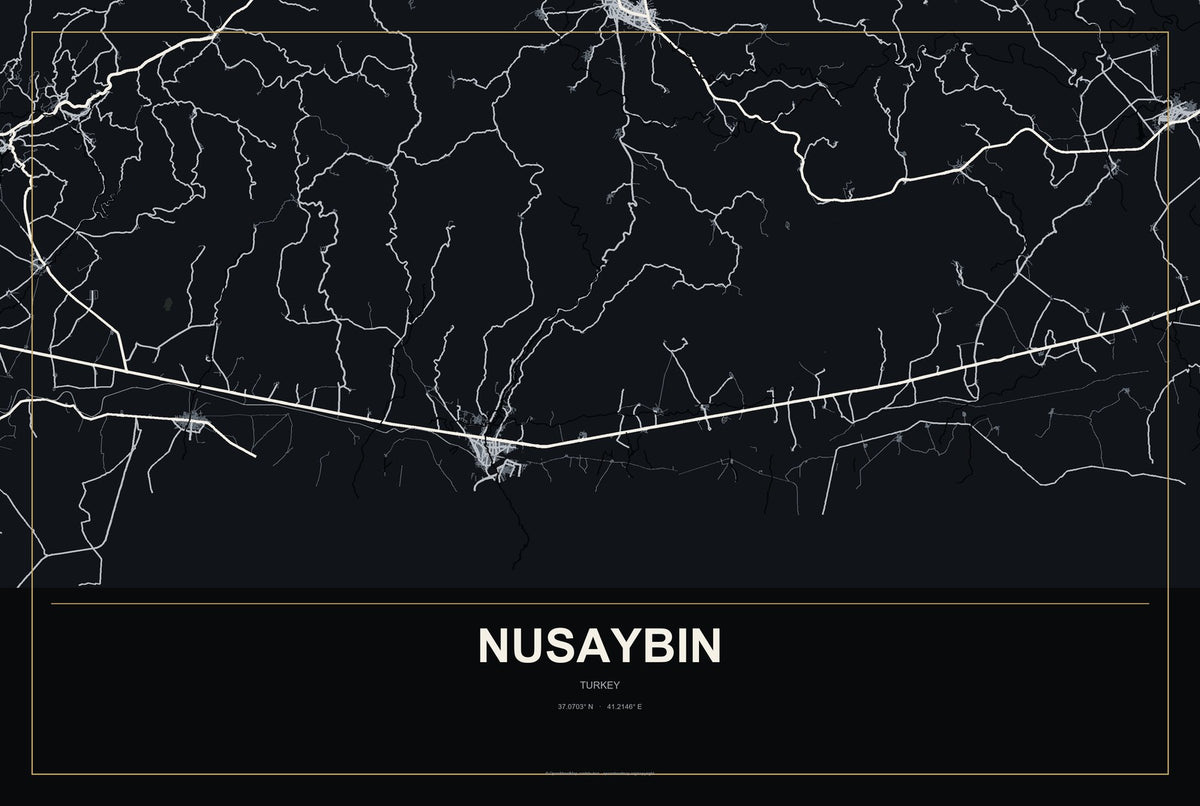 Nusaybin, Turkey City Map Aluminum Sign in Metropolitan Noir style