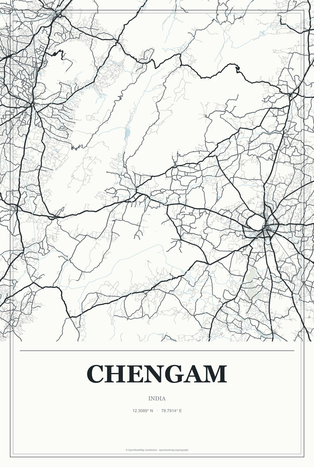 Chengam, India City Map Aluminum Sign in Gallery Air style