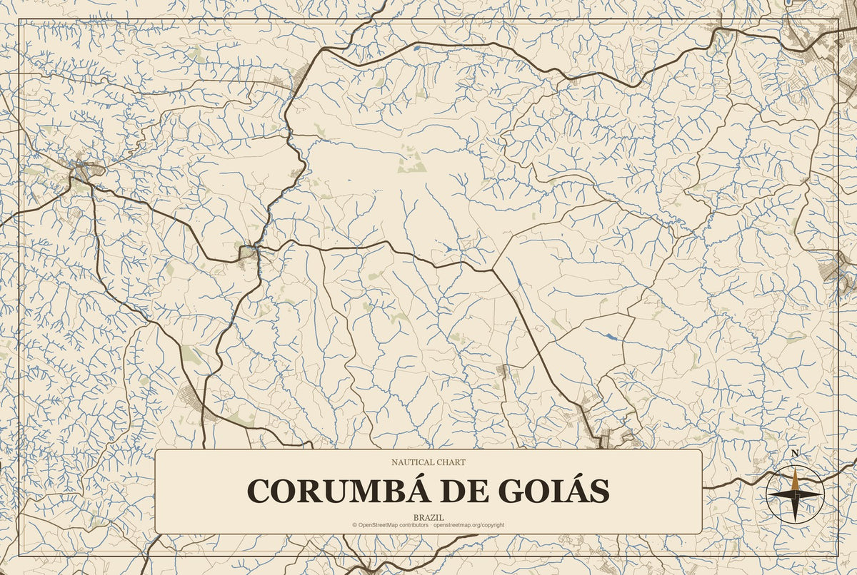 Corumbá de Goiás, Brazil City Map Aluminum Sign in Heritage Nautical style