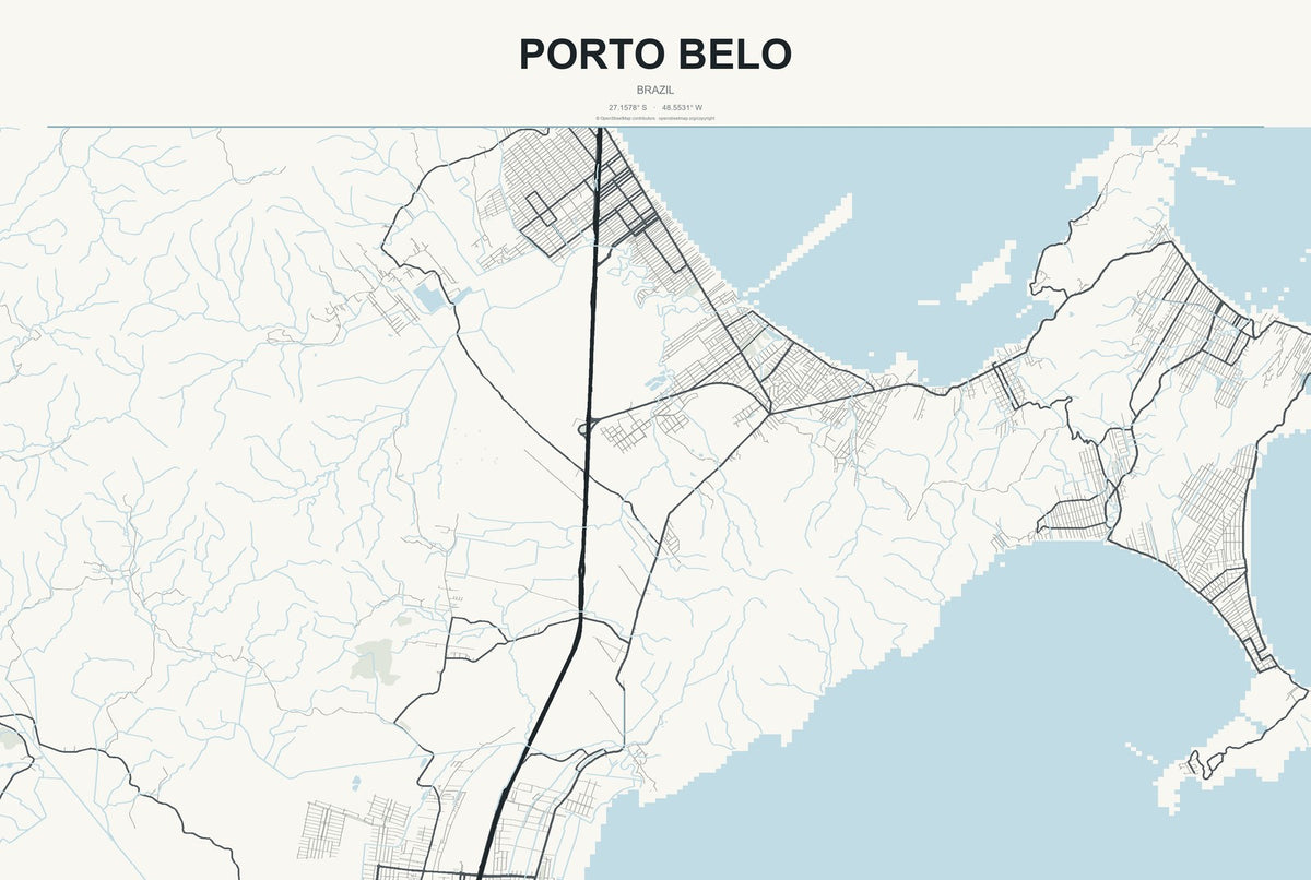 Porto Belo, Brazil City Map Aluminum Sign in Headline Atlas style