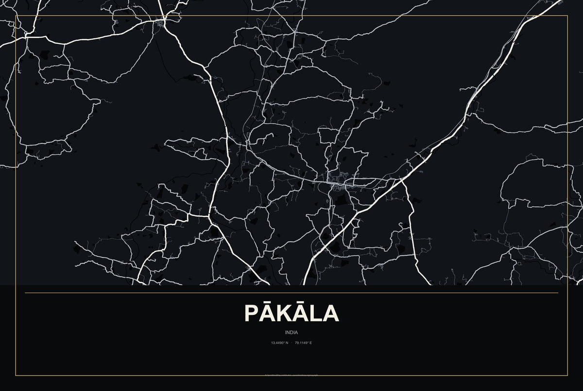 Pākāla, India City Map Aluminum Sign in Metropolitan Noir style