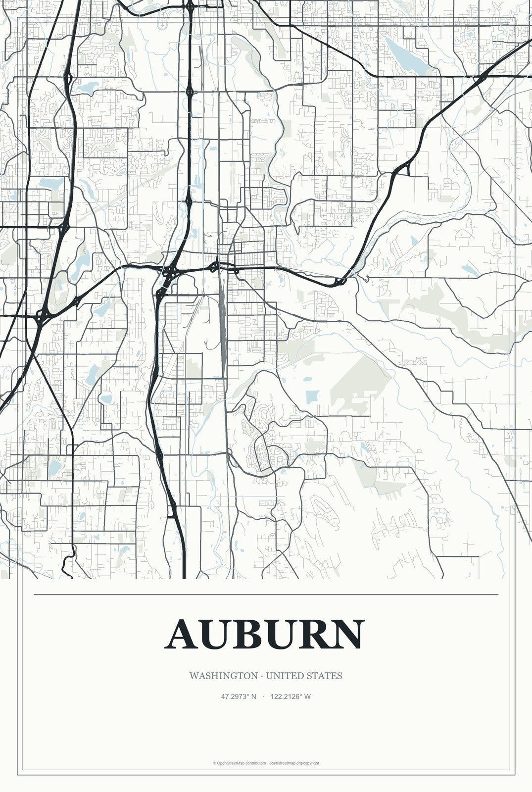 Auburn, Washington City Map Aluminum Sign in Gallery Air style