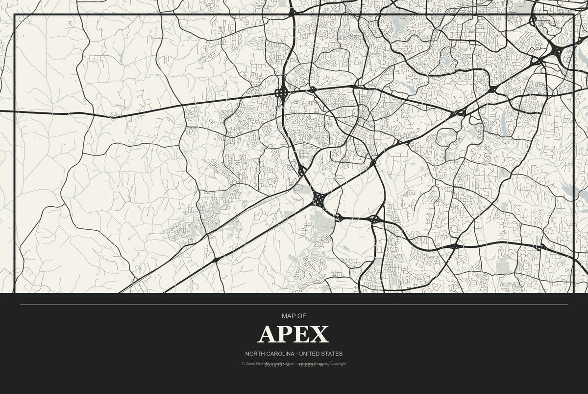 Apex, North Carolina City Map Aluminum Sign in Museum Plaque style