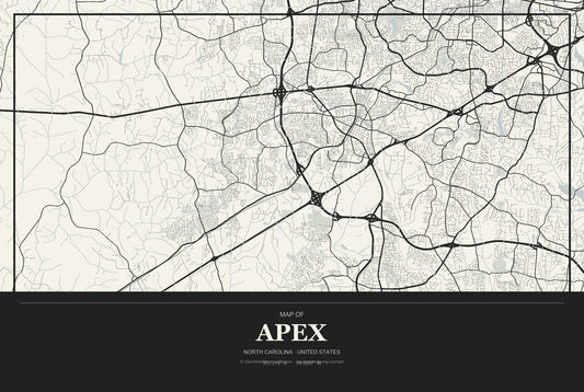 Apex, North Carolina City Map Aluminum Sign in Museum Plaque style