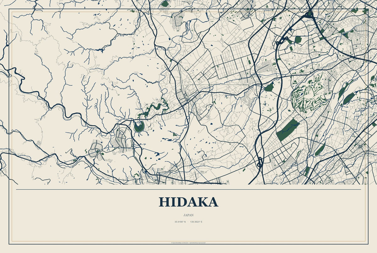 Hidaka, Japan City Map Aluminum Sign in Coastal Cutout style