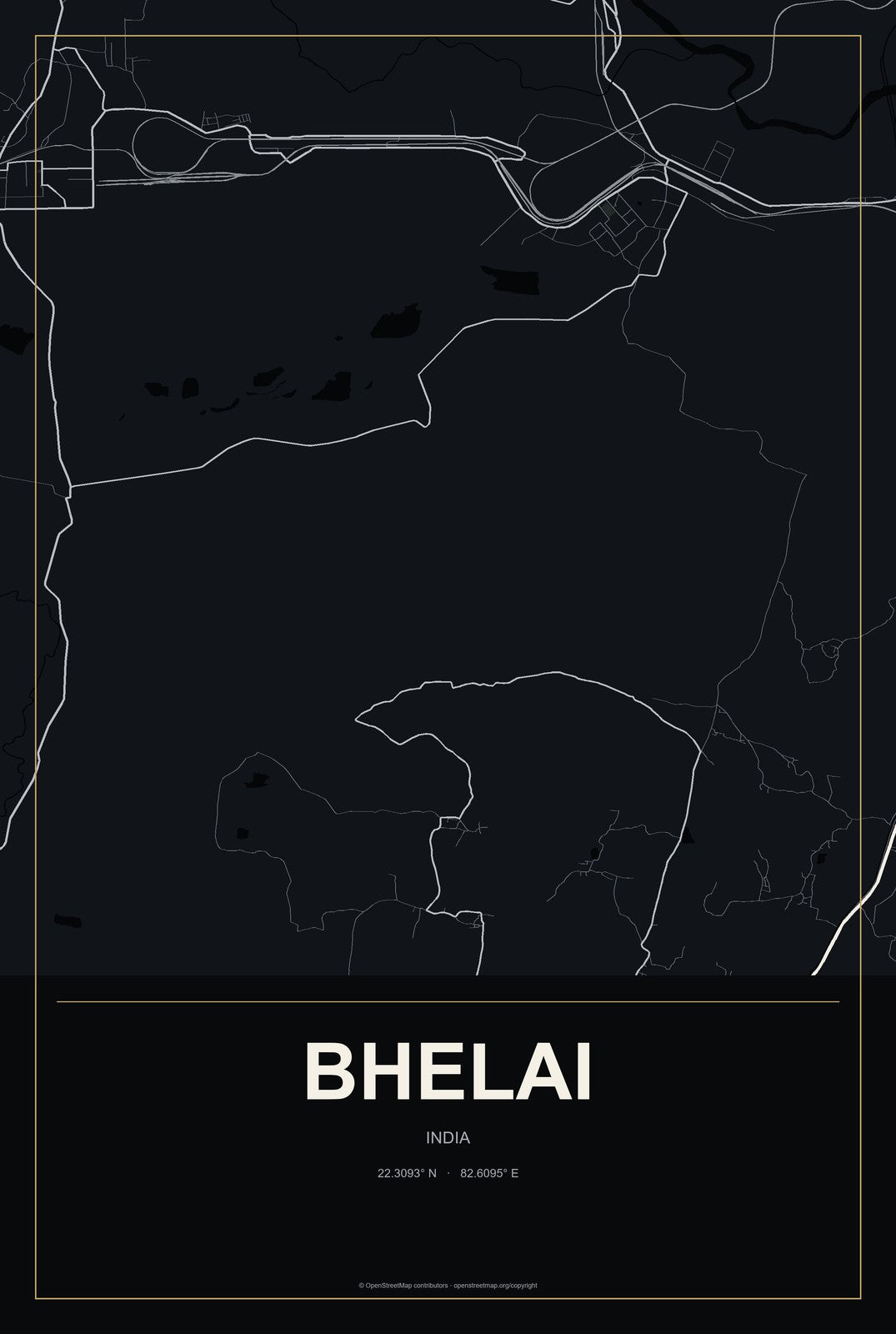 Bhelai, India City Map Aluminum Sign in Metropolitan Noir style
