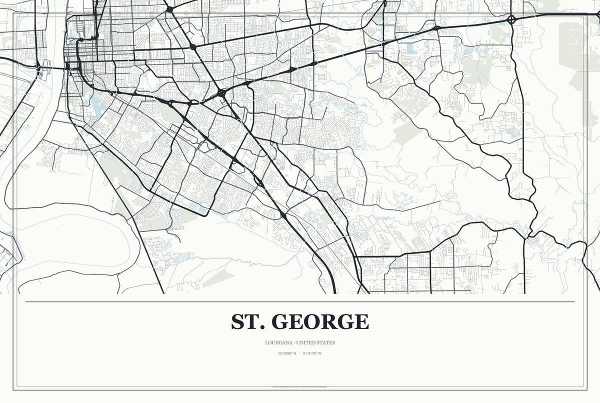 St. George, Louisiana City Map Aluminum Sign in Gallery Air style