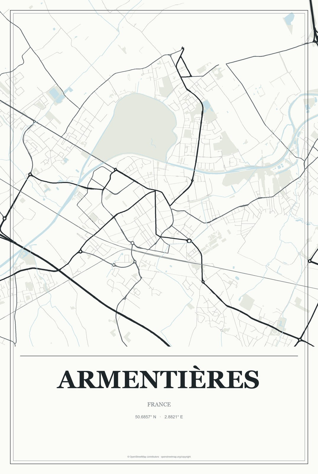 Armentières, France City Map Aluminum Sign in Gallery Air style
