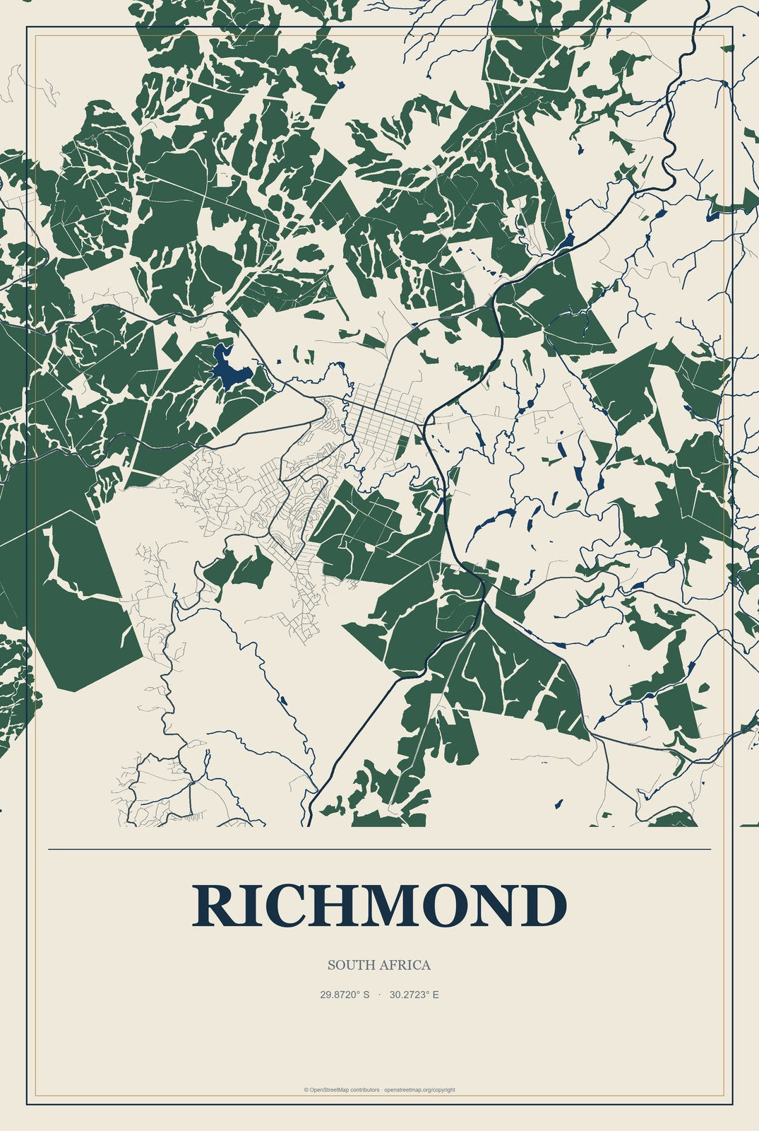 Richmond, South Africa City Map Aluminum Sign in Coastal Cutout style