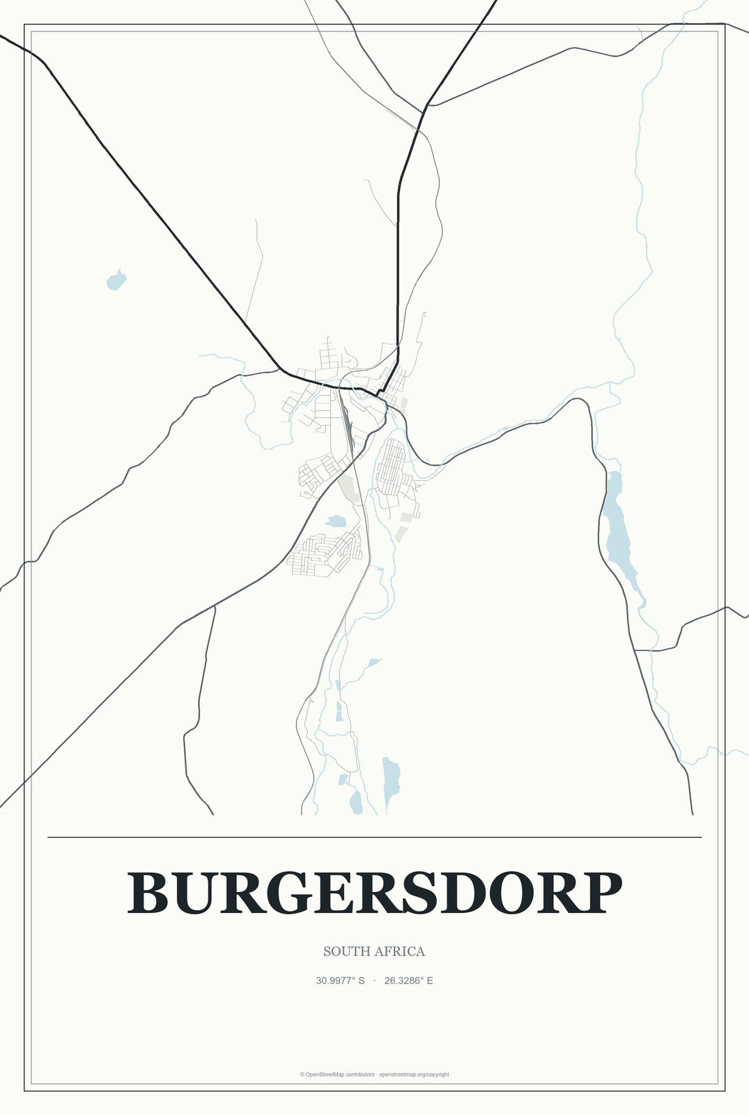 Burgersdorp, South Africa City Map Aluminum Sign in Gallery Air style