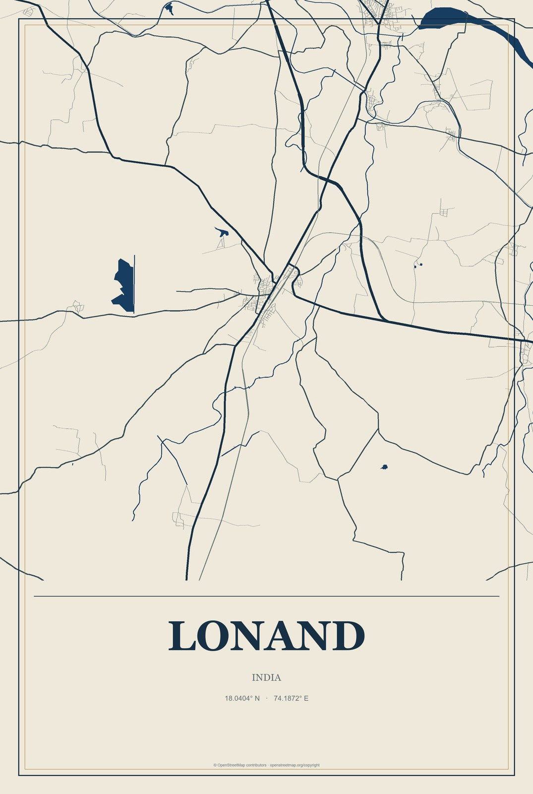 Lonand, India City Map Aluminum Sign in Coastal Cutout style
