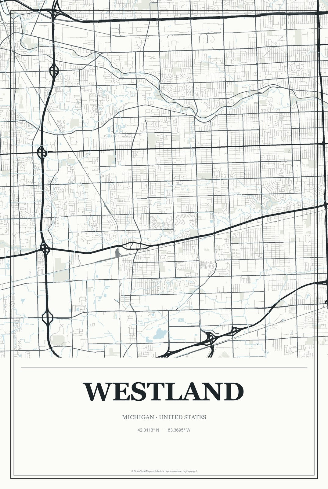 Westland, Michigan City Map Aluminum Sign in Gallery Air style