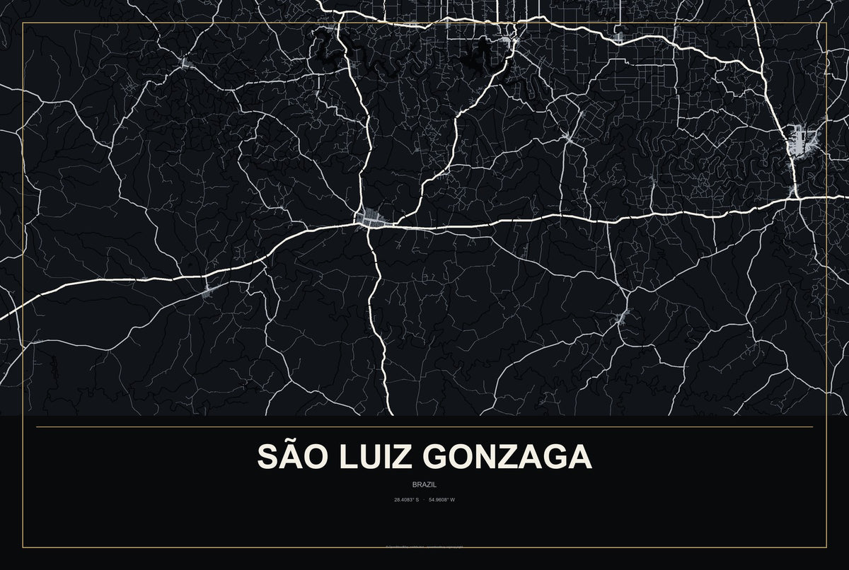 São Luiz Gonzaga, Brazil City Map Aluminum Sign in Metropolitan Noir style