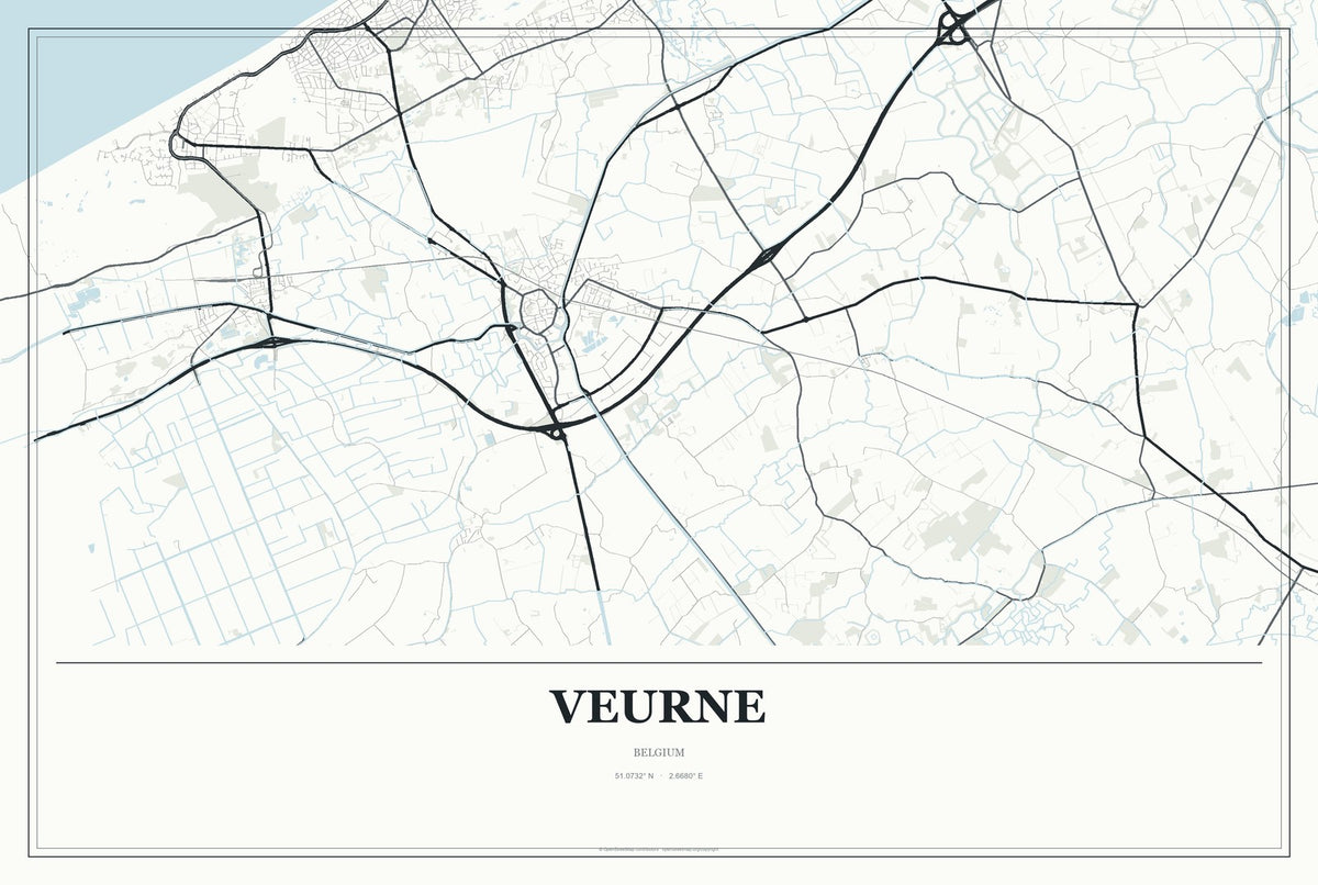 Veurne, Belgium City Map Aluminum Sign in Gallery Air style
