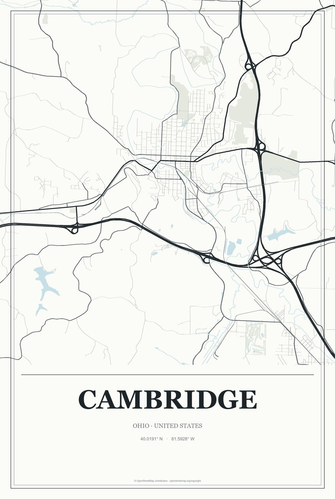 Cambridge, Ohio City Map Aluminum Sign in Gallery Air style