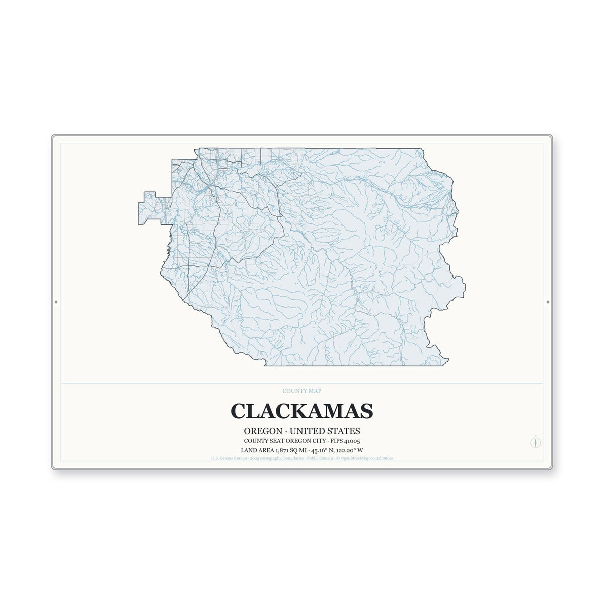 Clackamas County, Oregon Map Aluminum Sign in Gallery Air style