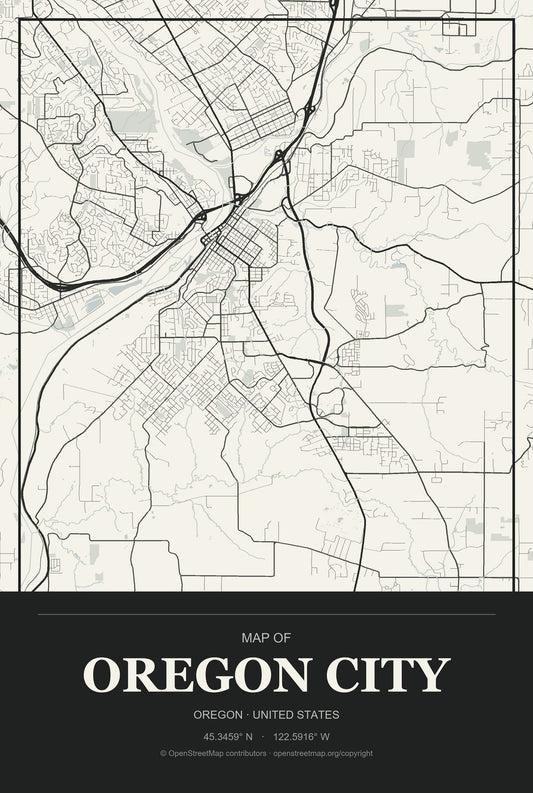 Oregon City, Oregon City Map Aluminum Sign in Museum Plaque style