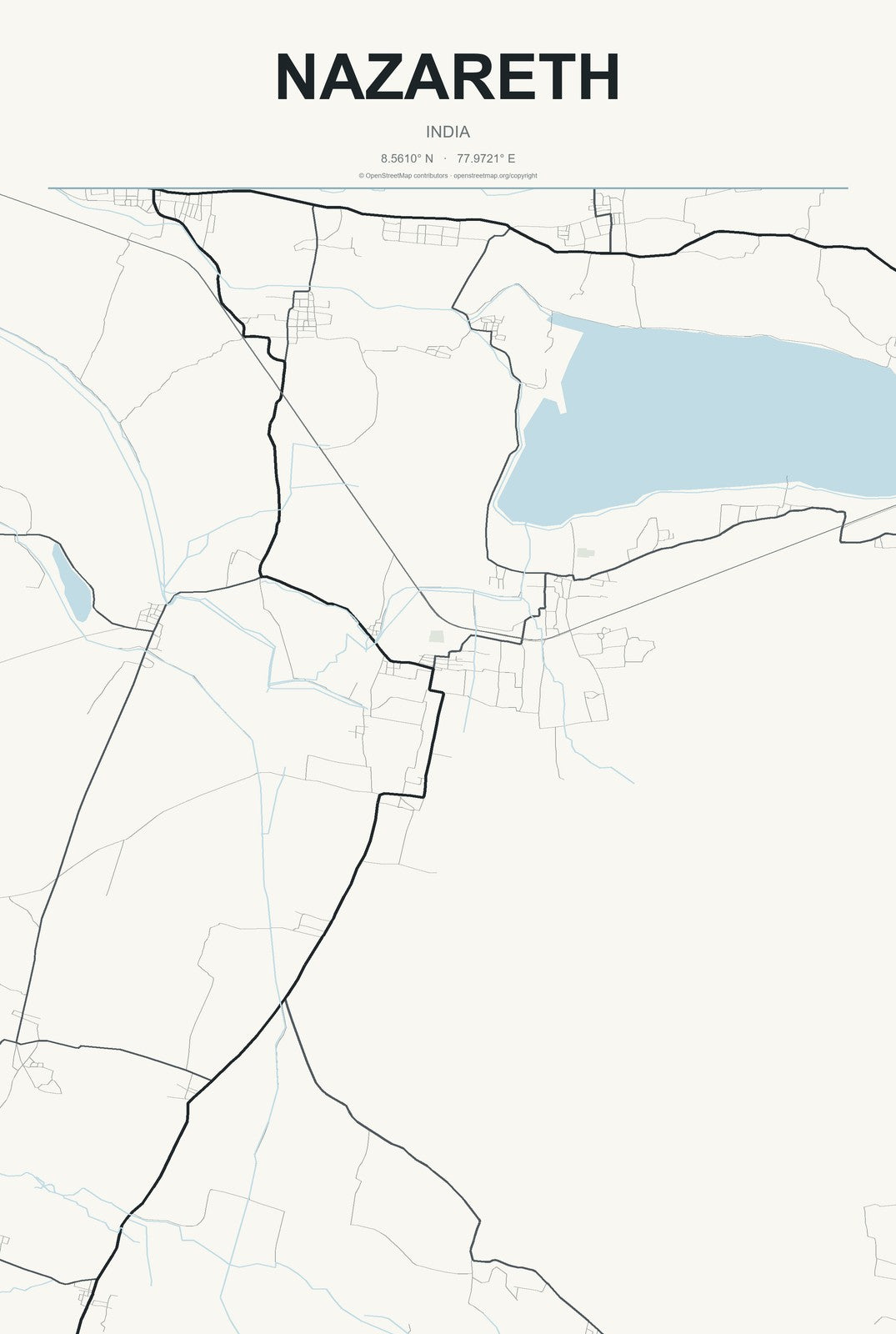 Nazareth, India City Map Aluminum Sign in Headline Atlas style