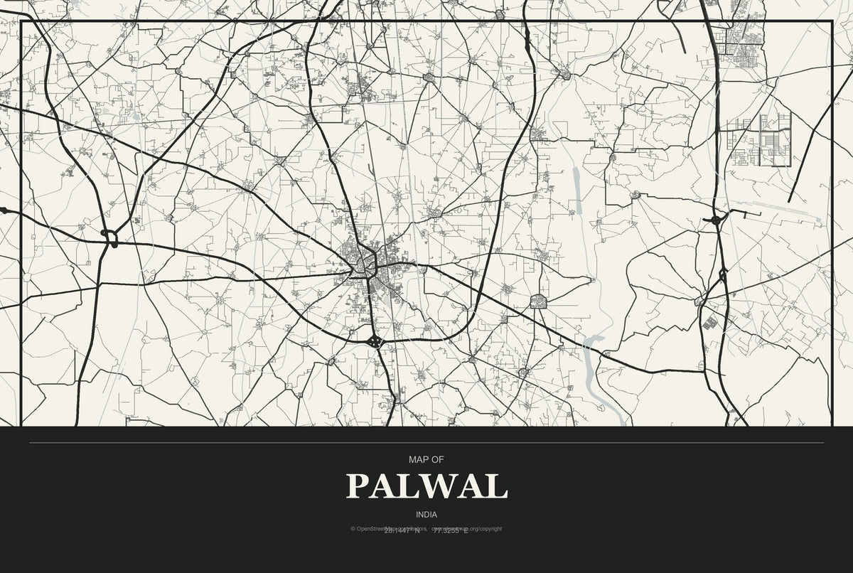Palwal, India City Map Aluminum Sign in Museum Plaque style