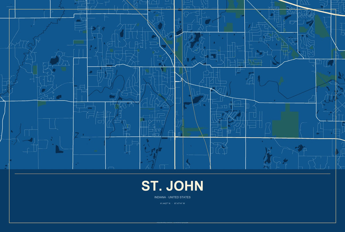 St. John, Indiana City Map Aluminum Sign in Harbor Cobalt style
