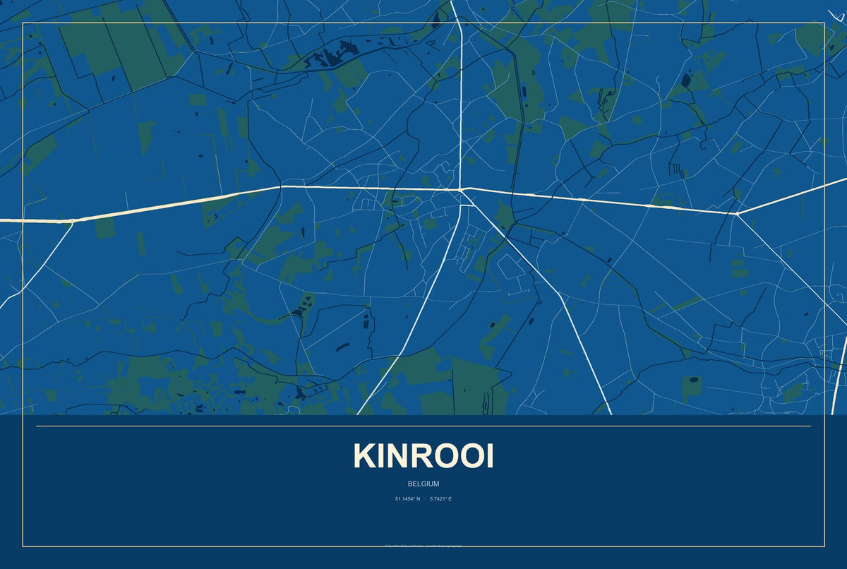 Kinrooi, Belgium City Map Aluminum Sign in Harbor Cobalt style