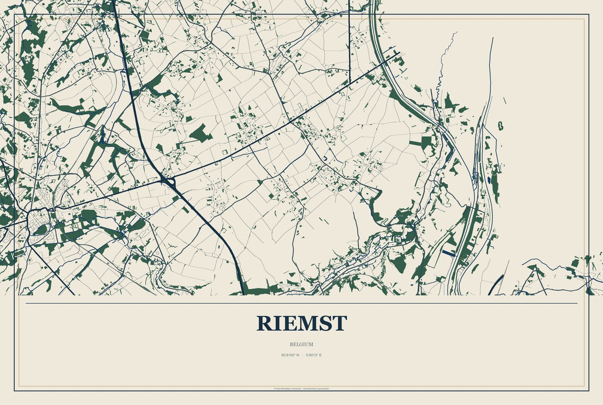Riemst, Belgium City Map Aluminum Sign in Coastal Cutout style