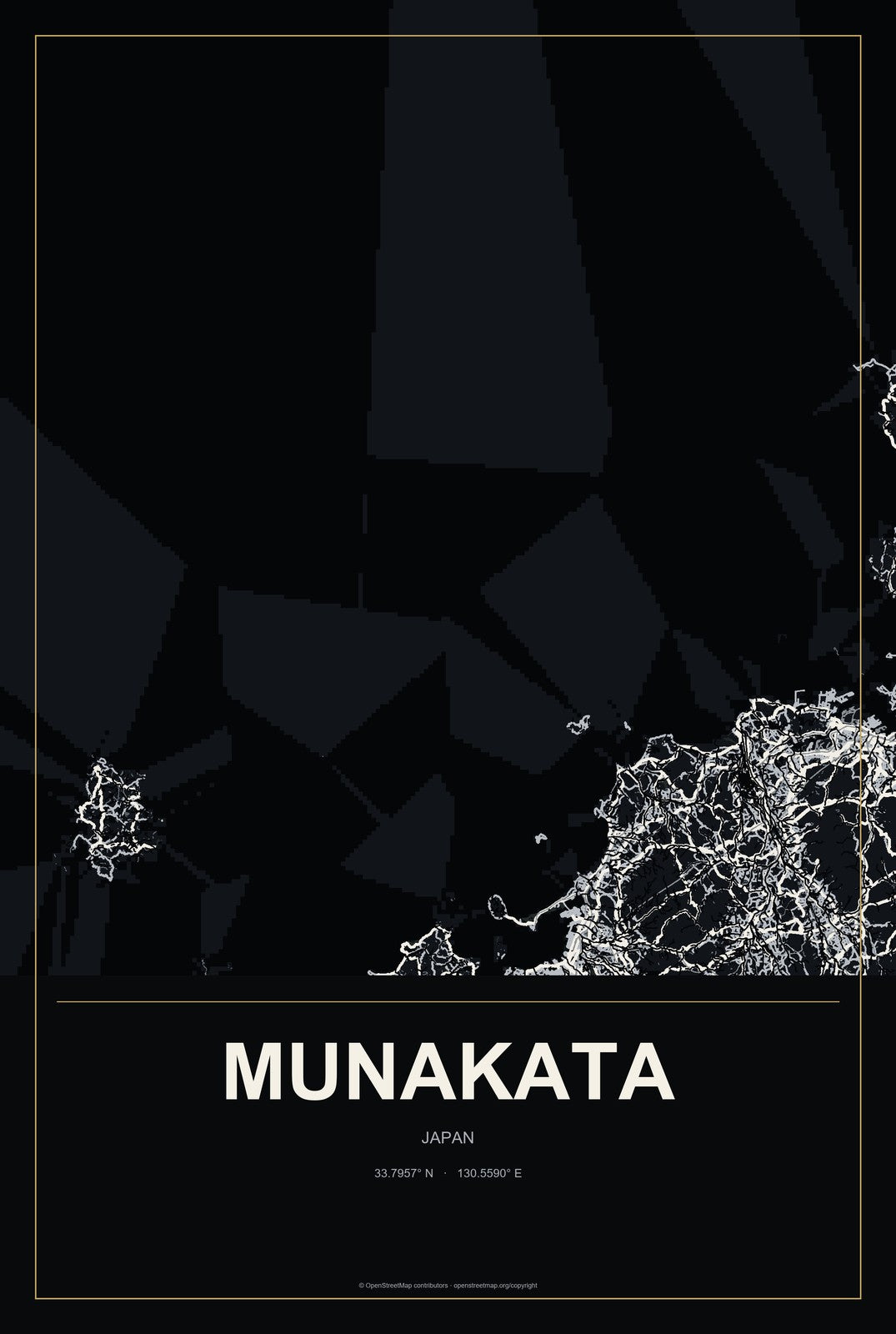 Munakata, Japan City Map Aluminum Sign in Metropolitan Noir style