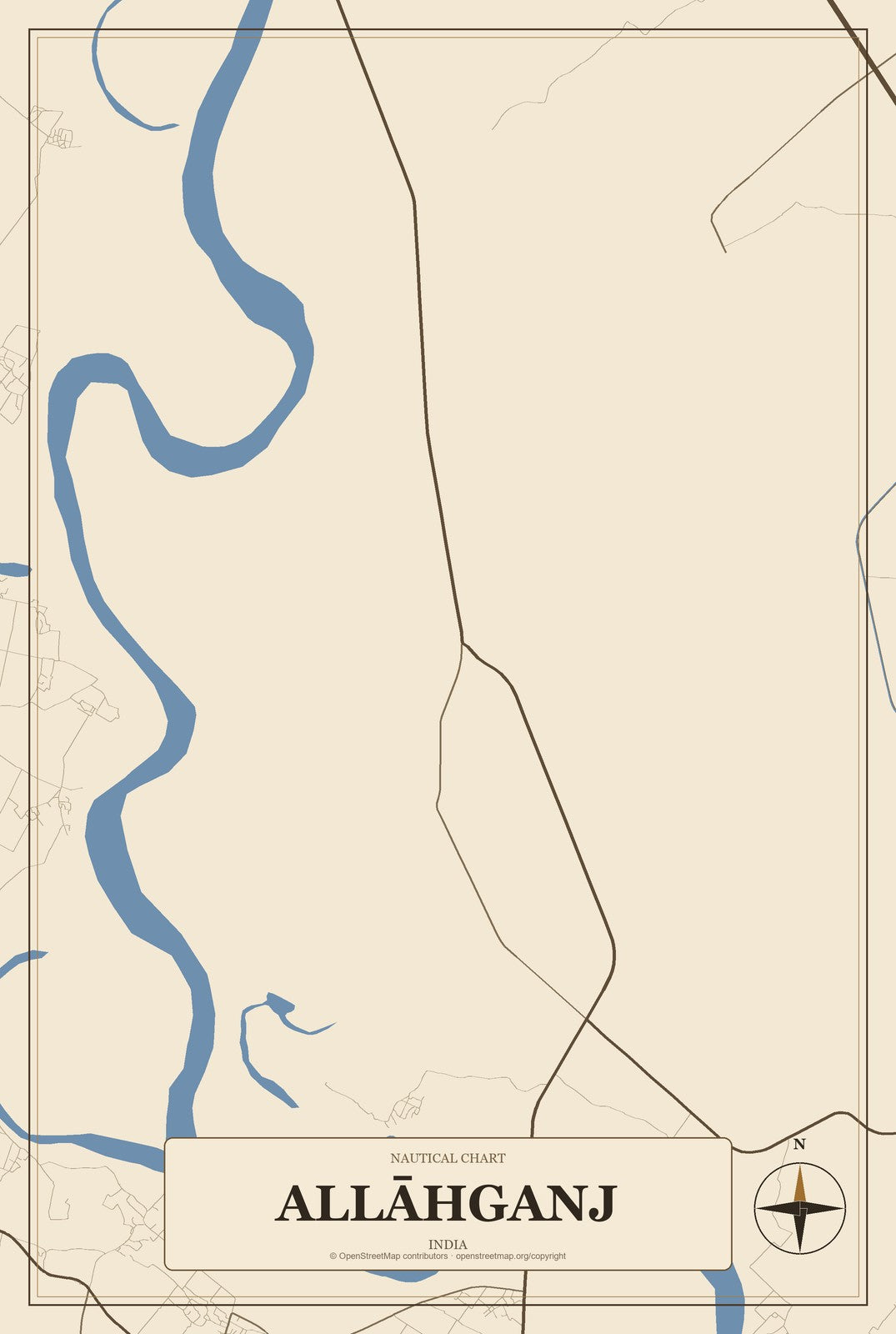 Allāhganj, India City Map Aluminum Sign in Heritage Nautical style