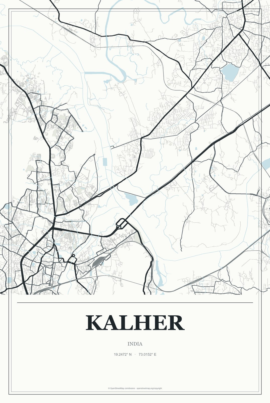 Kalher, India City Map Aluminum Sign in Gallery Air style
