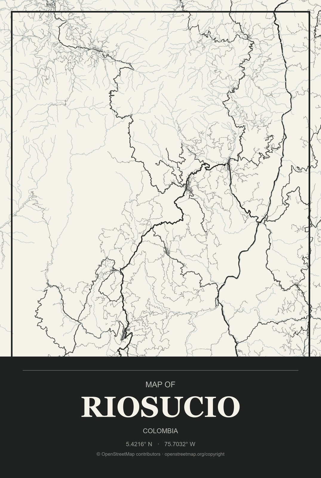 Riosucio, Colombia City Map Aluminum Sign in Museum Plaque style