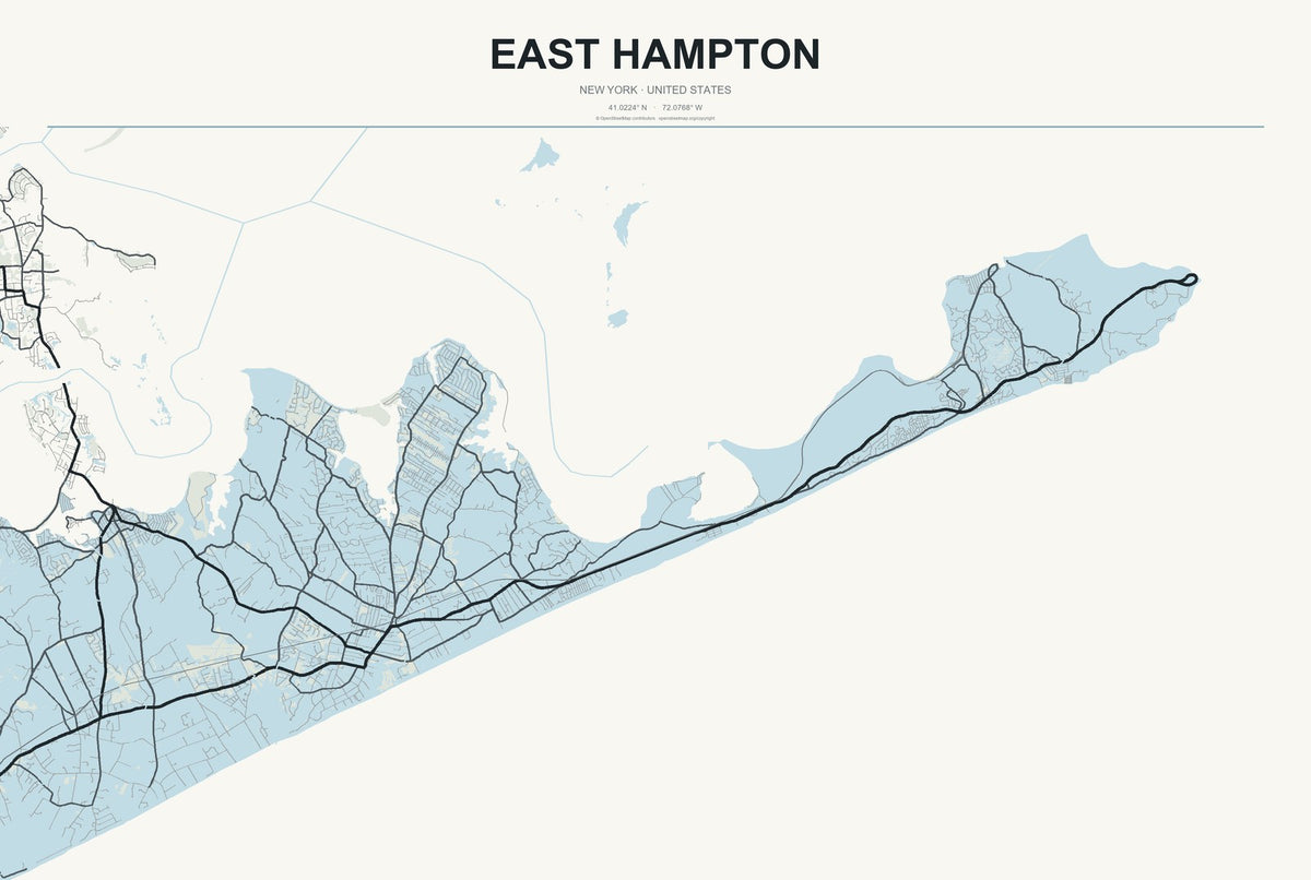 East Hampton, New York City Map Aluminum Sign in Headline Atlas style