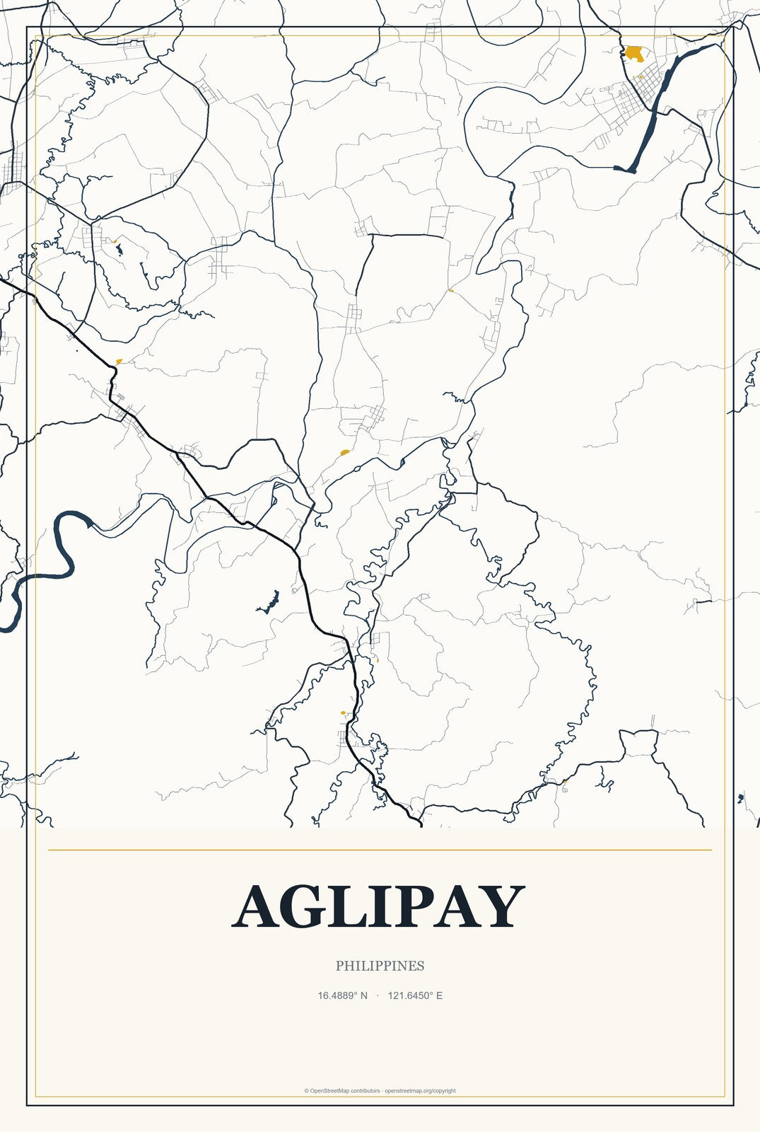Aglipay, Philippines City Map Aluminum Sign in Citrine Modern style