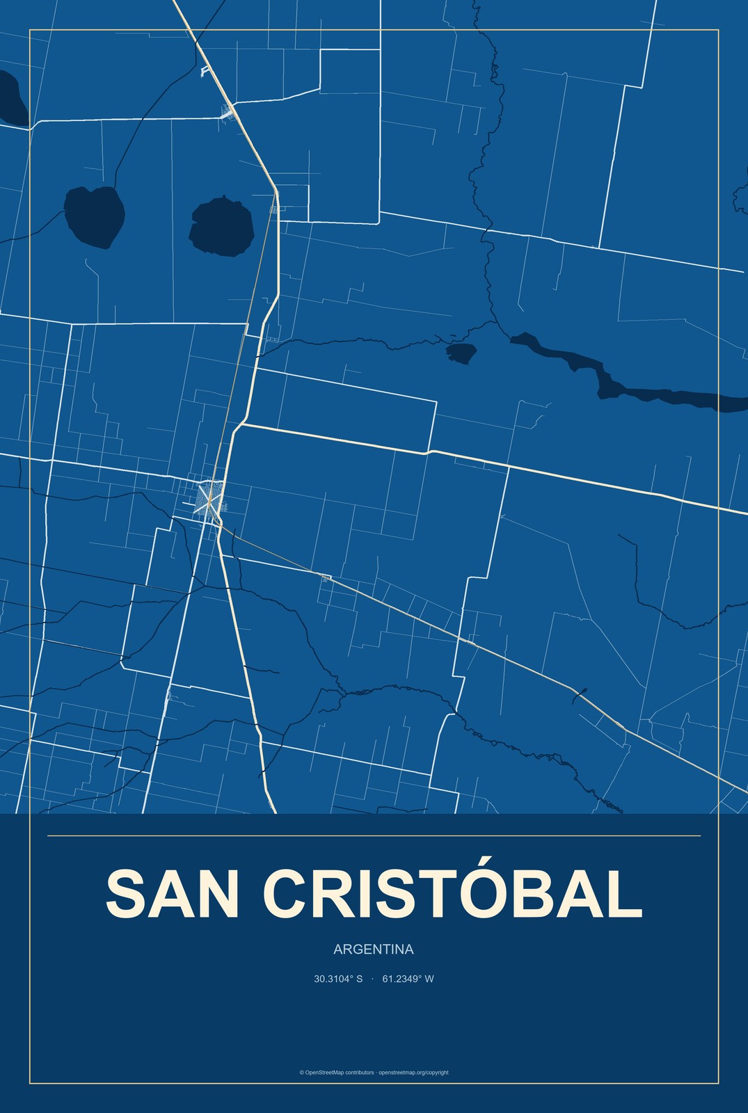 San Cristóbal, Argentina City Map Aluminum Sign in Harbor Cobalt style