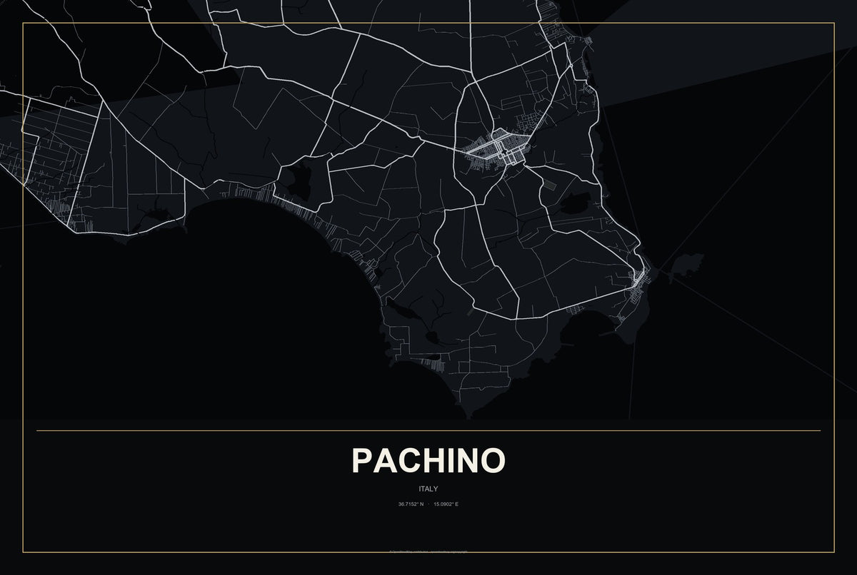 Pachino, Italy City Map Aluminum Sign in Metropolitan Noir style