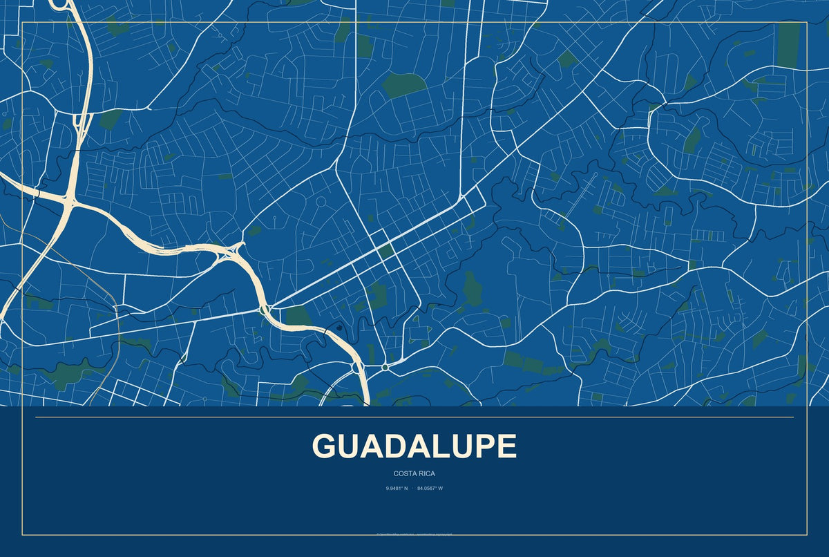 Guadalupe, Costa Rica City Map Aluminum Sign in Harbor Cobalt style