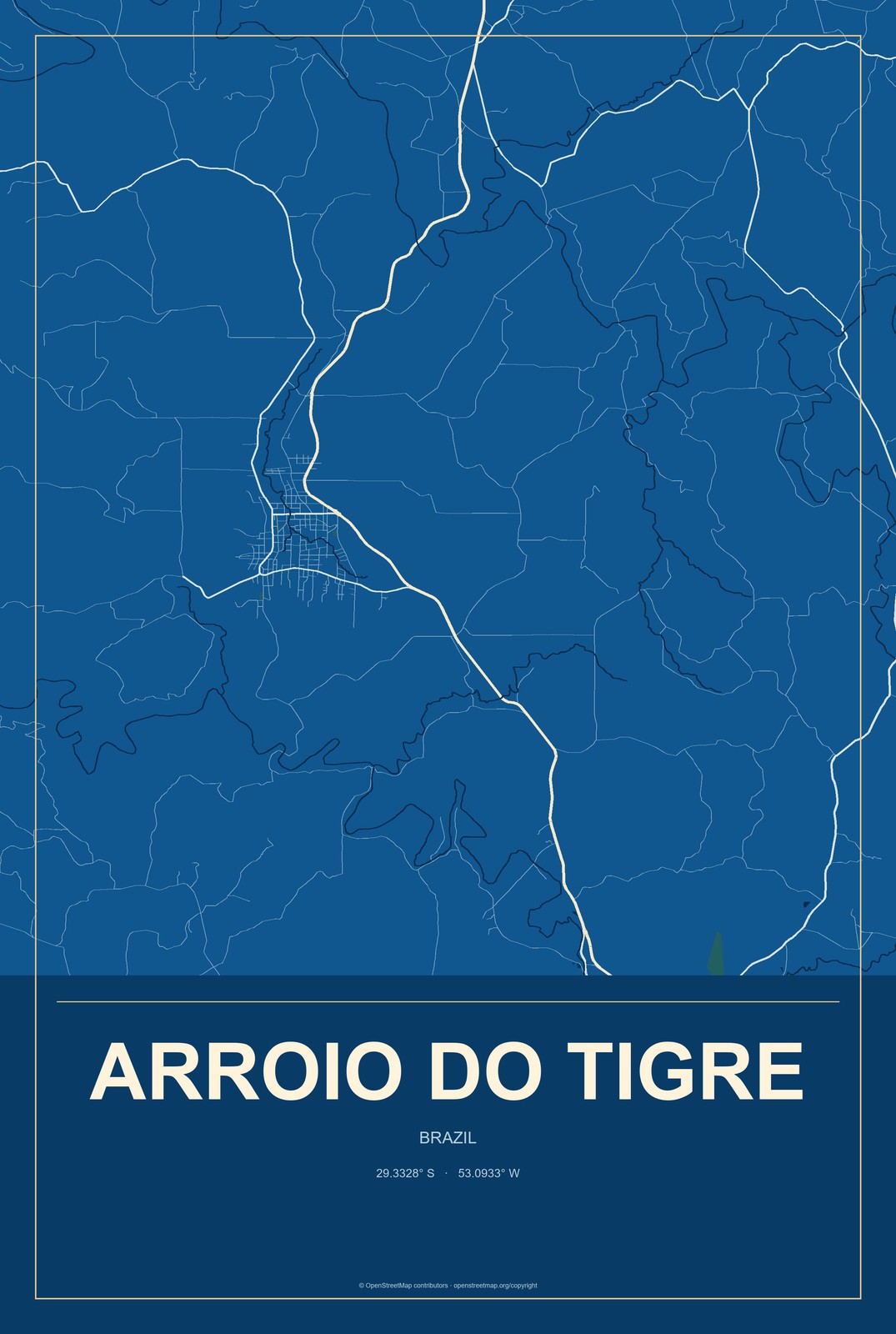 Arroio do Tigre, Brazil City Map Aluminum Sign in Harbor Cobalt style