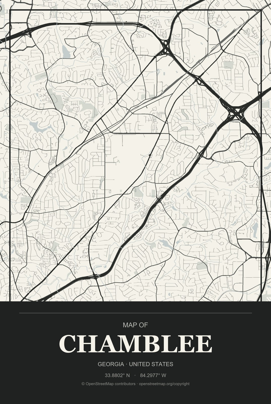 Chamblee, Georgia City Map Aluminum Sign in Museum Plaque style