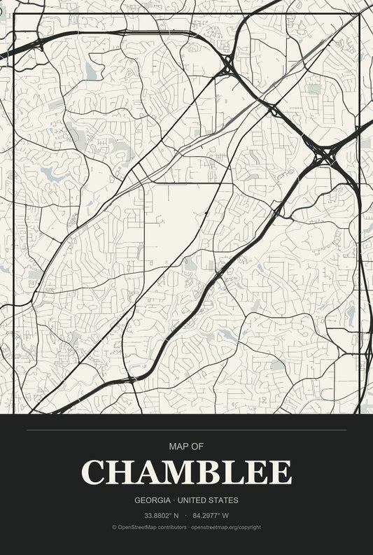 Chamblee, Georgia City Map Aluminum Sign in Museum Plaque style