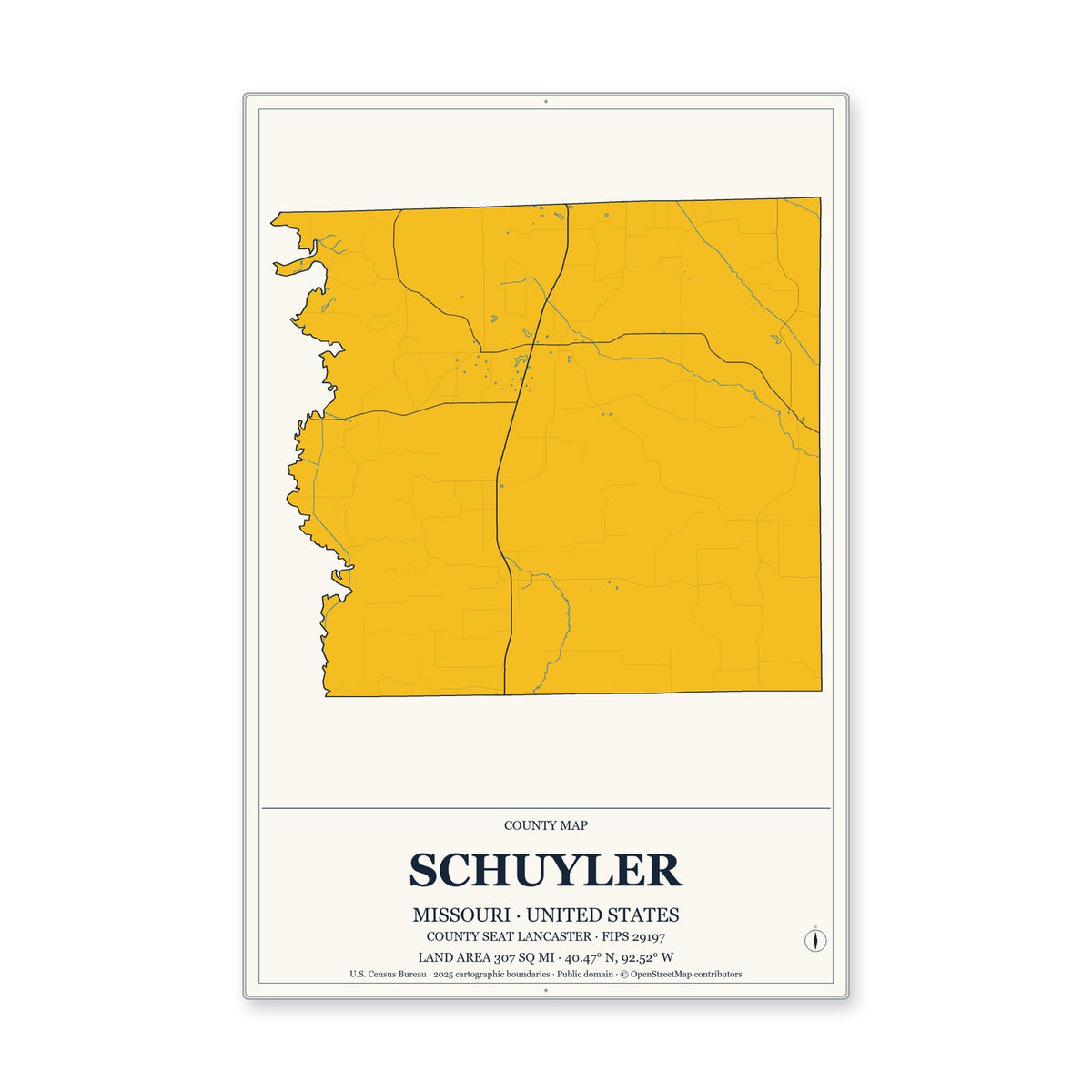 Schuyler County, Missouri Map Aluminum Sign in Citrine Modern style