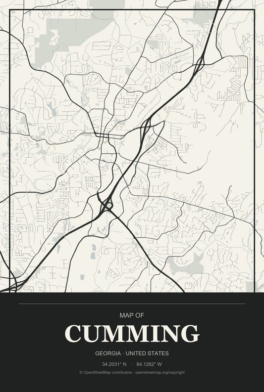 Cumming, Georgia City Map Aluminum Sign in Museum Plaque style